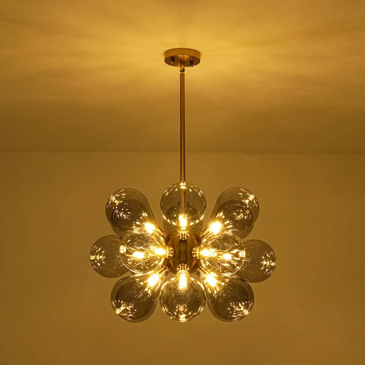 Modern 18-Light Cluster Gray Glass Bubble Chandelier