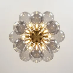 Modern 18-Light Cluster Gray Glass Bubble Chandelier