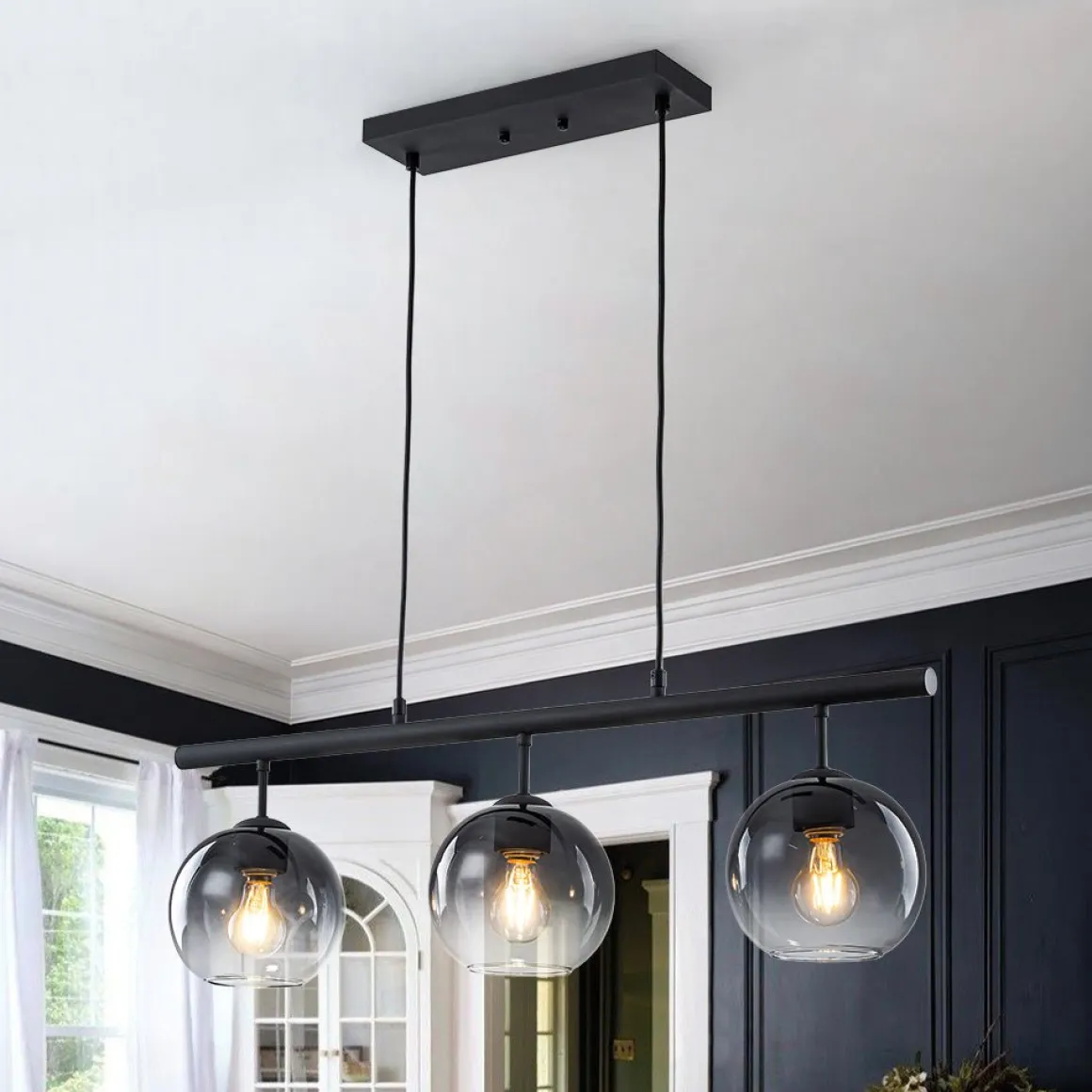 Modern 3-Light Gradual Smoked Glass Globe Island Chandelier
