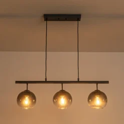Modern 3-Light Gradual Smoked Glass Globe Island Chandelier