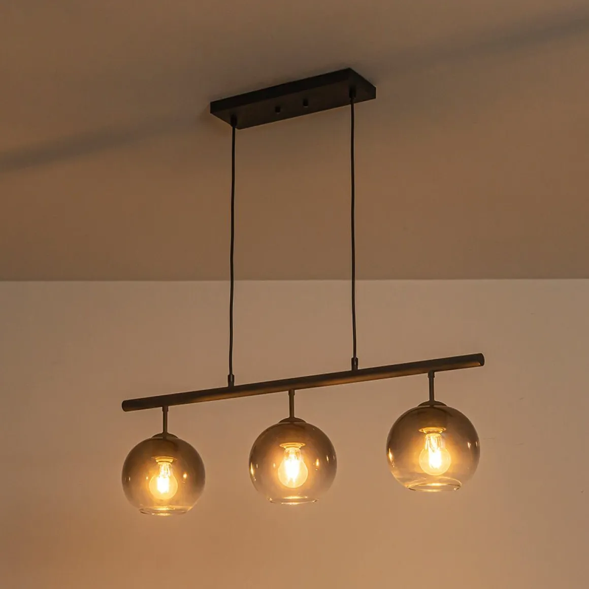 Modern 3-Light Gradual Smoked Glass Globe Island Chandelier