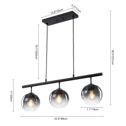Modern 3-Light Gradual Smoked Glass Globe Island Chandelier