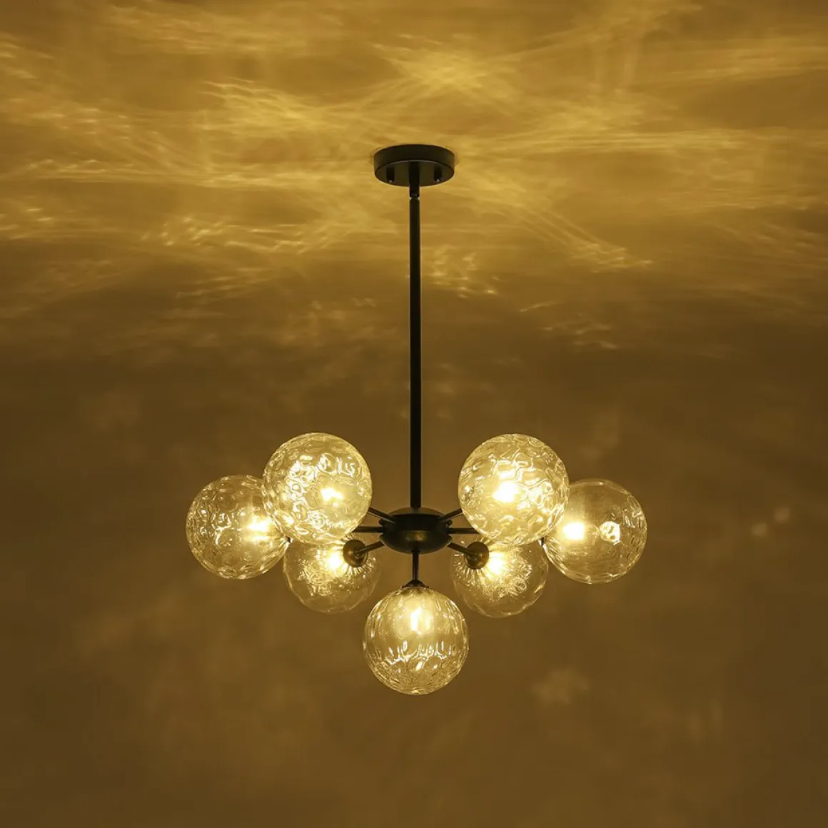 Modern 7-light Hammered Glass Globe Tier Sputnik Chandelier