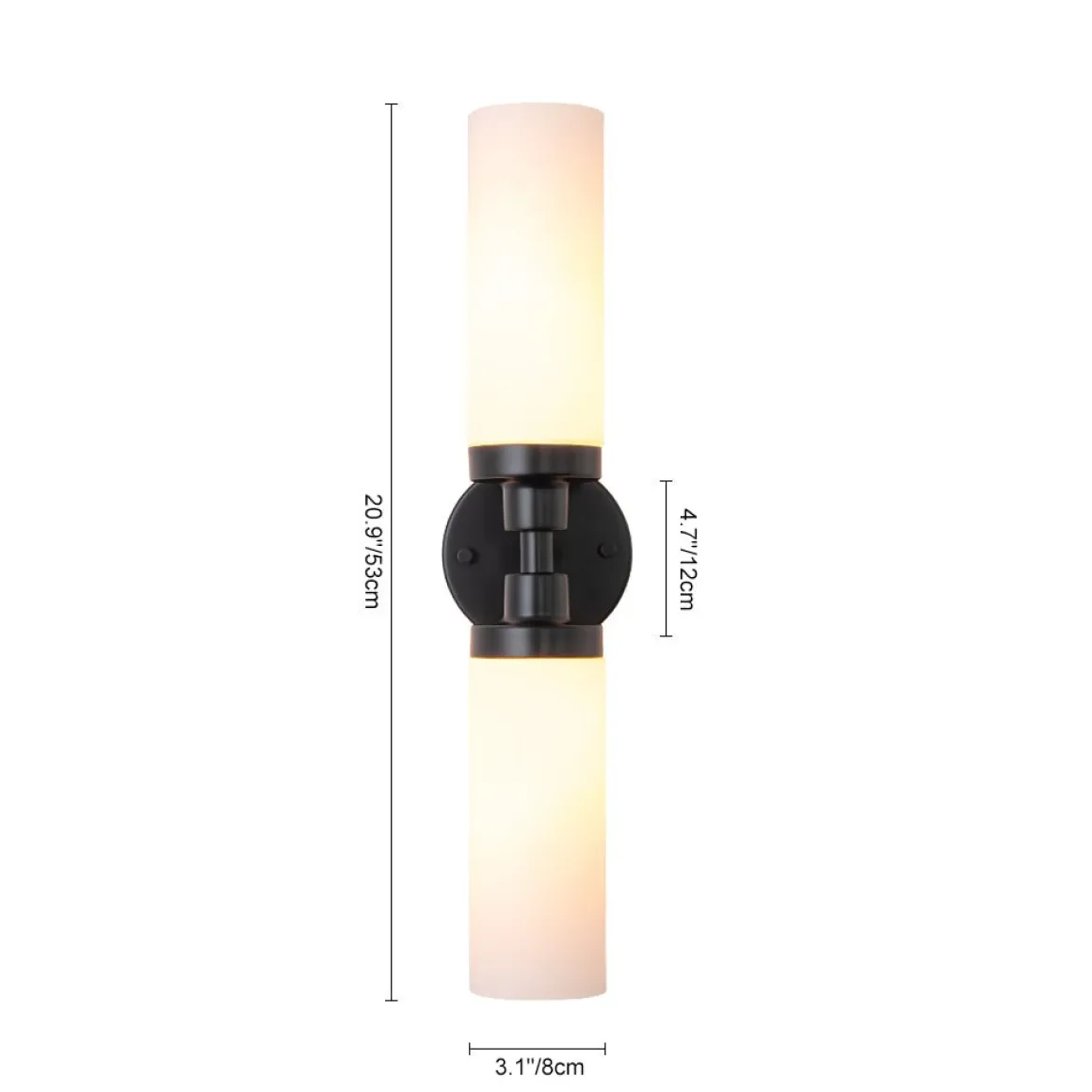 Modern 2-Light Opal Glass Cylinder Vanity Wall Lamp