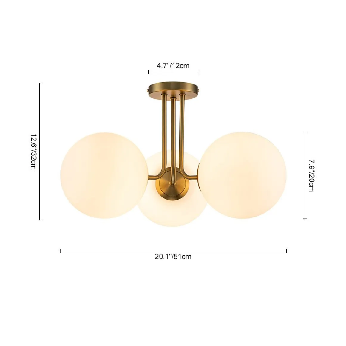 Modern 3-Light Opal Glass Globe Ceiling Light