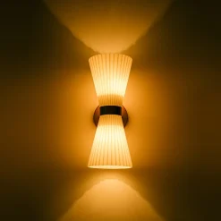 Modern 2-Light Up Down Pleated Glass Cone Wall Sconce