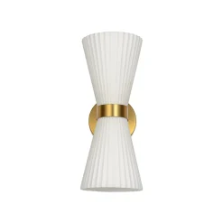 Modern 2-Light Up Down Pleated Glass Cone Wall Sconce