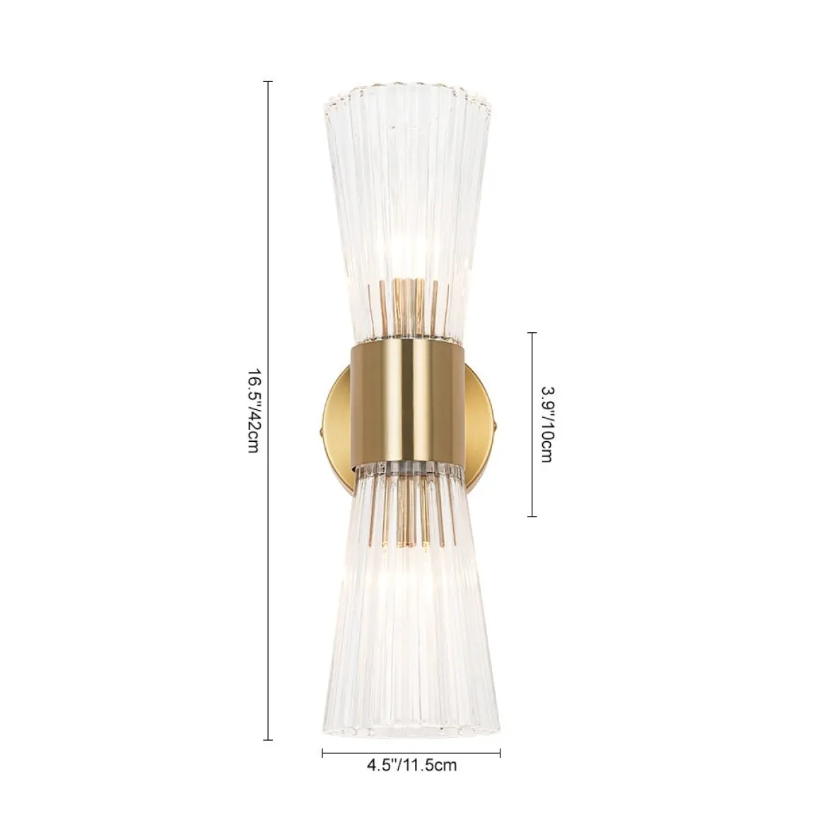 Modern 2-Light Up Down Ribbed Glass Hourglass Wall Lamp