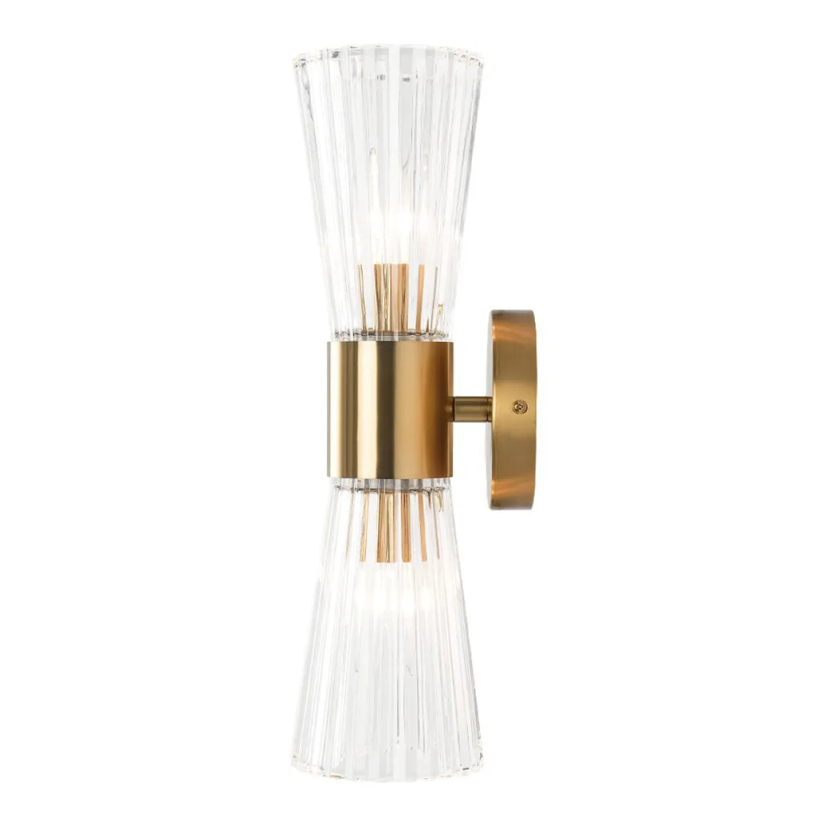 Modern 2-Light Up Down Ribbed Glass Hourglass Wall Lamp