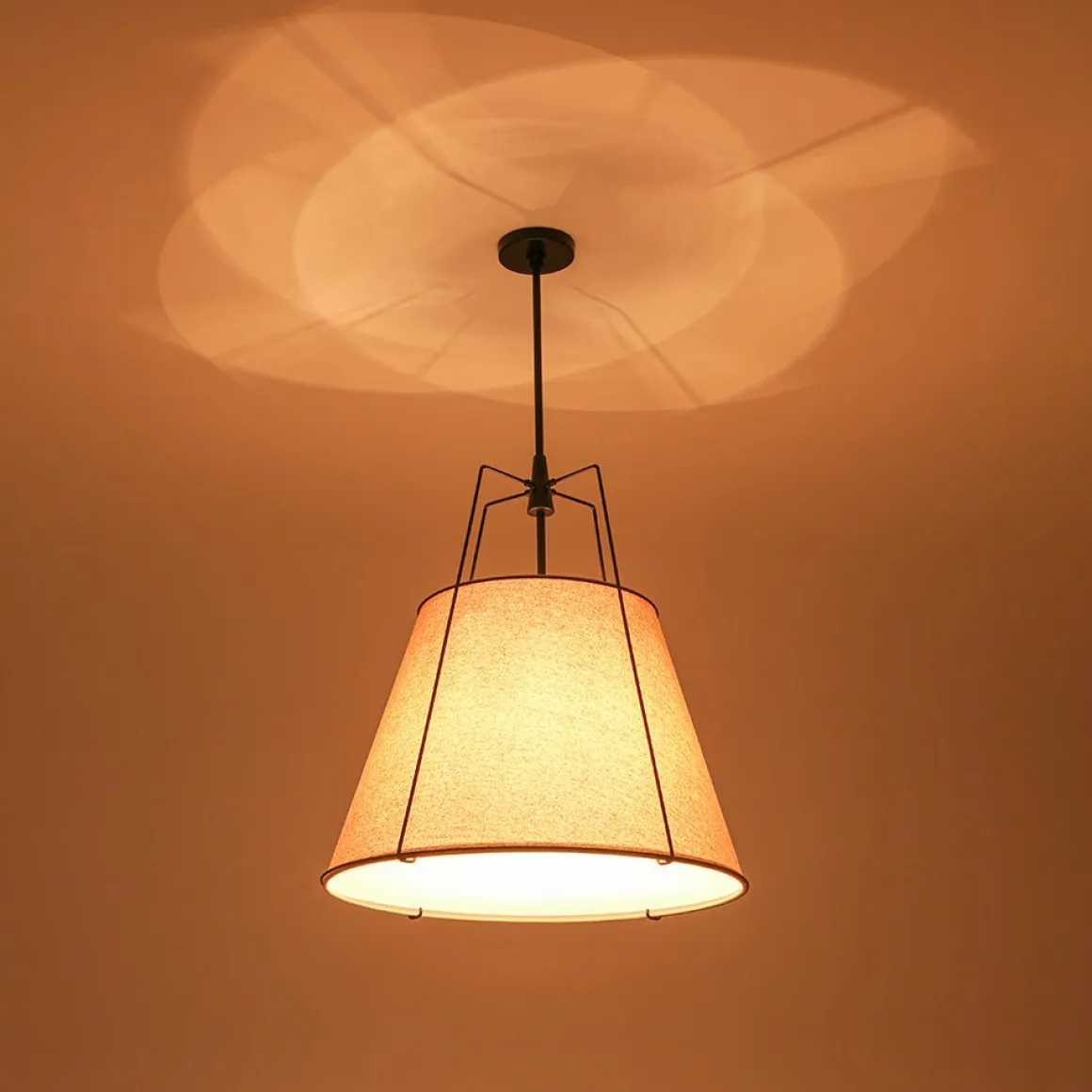 Modern Linen Conical Drum Cage Pendant Light