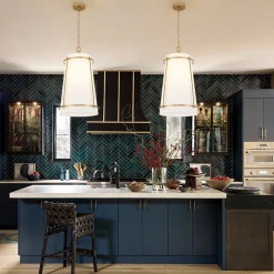 Modern Mid-Century Fabric Tall Cone Cage Pendant Light