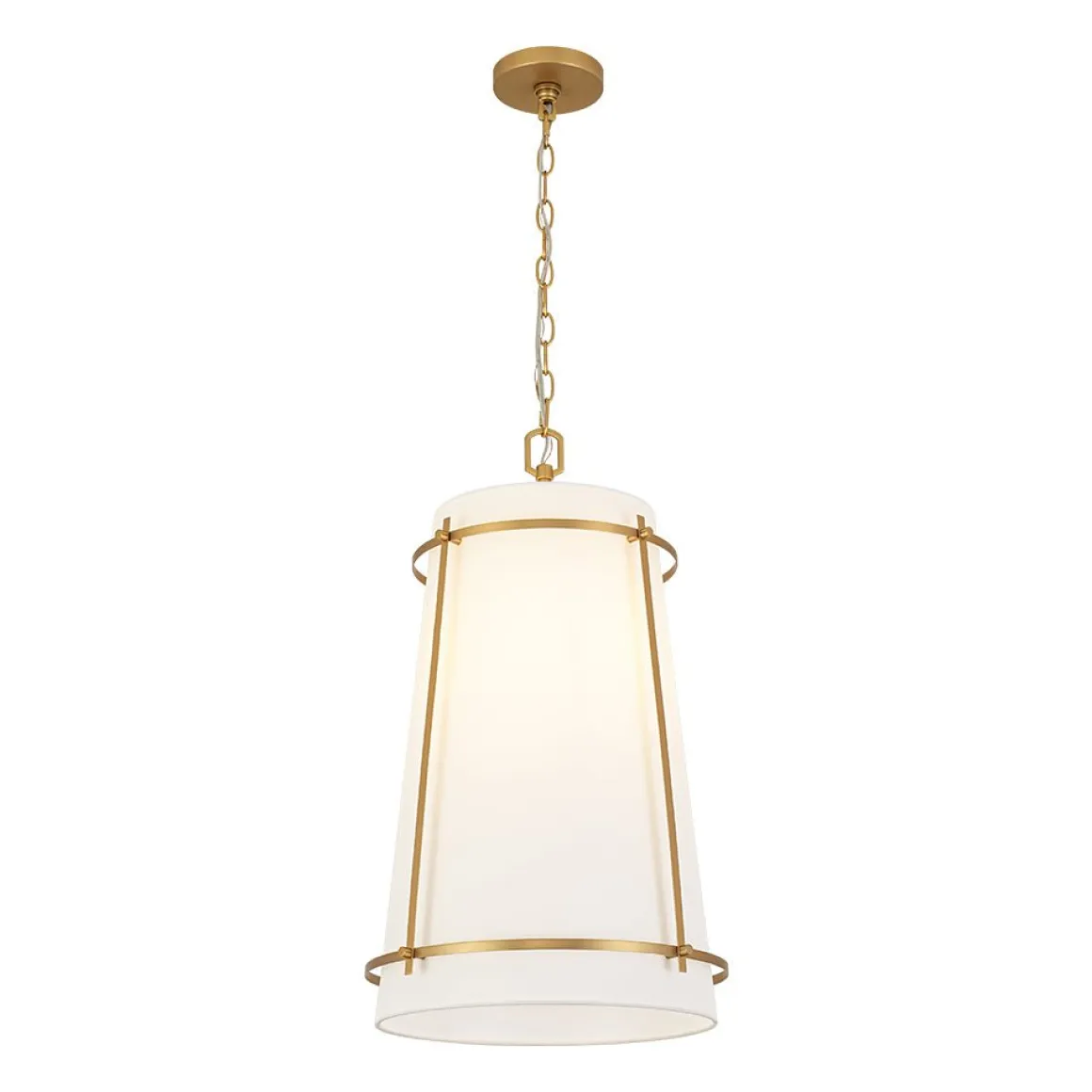 Modern Mid-Century Fabric Tall Cone Cage Pendant Light