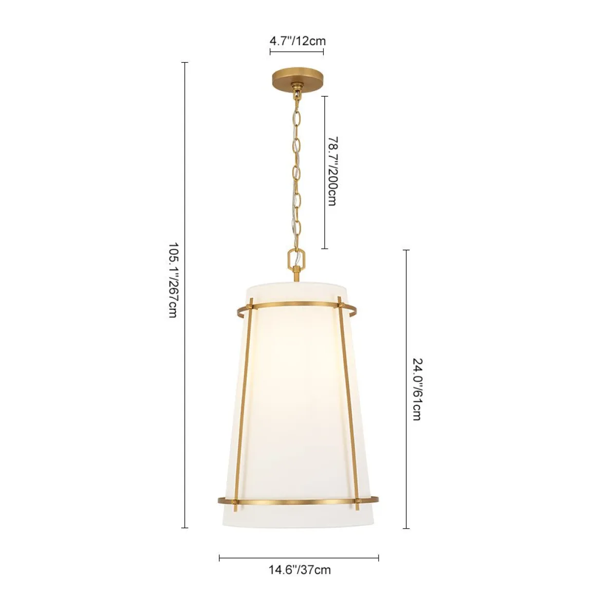 Modern Mid-Century Fabric Tall Cone Cage Pendant Light