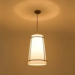 Modern Mid-Century Fabric Tall Cone Cage Pendant Light