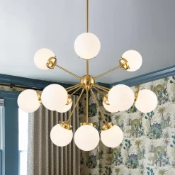 Modern Opal Glass Globe 12-light Sphere Sputnik Chandelier