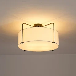 Modern Round White Fabric Drum Cage Semi Flush Mount
