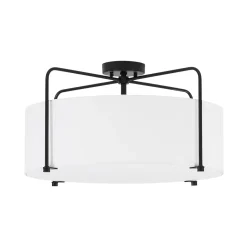 Modern Round White Fabric Drum Cage Semi Flush Mount