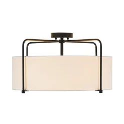 Modern Round White Fabric Drum Cage Semi Flush Mount