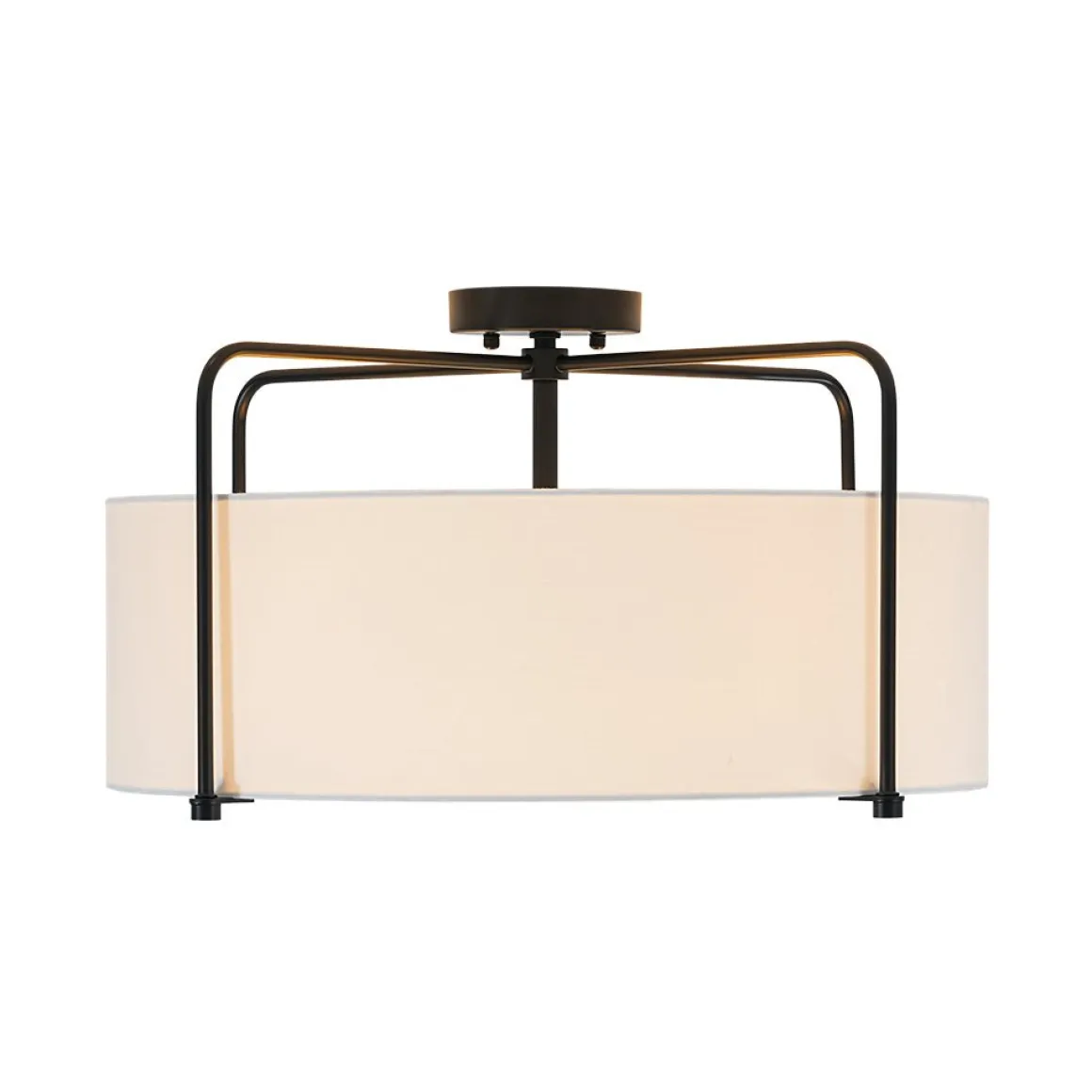 Modern Round White Fabric Drum Cage Semi Flush Mount