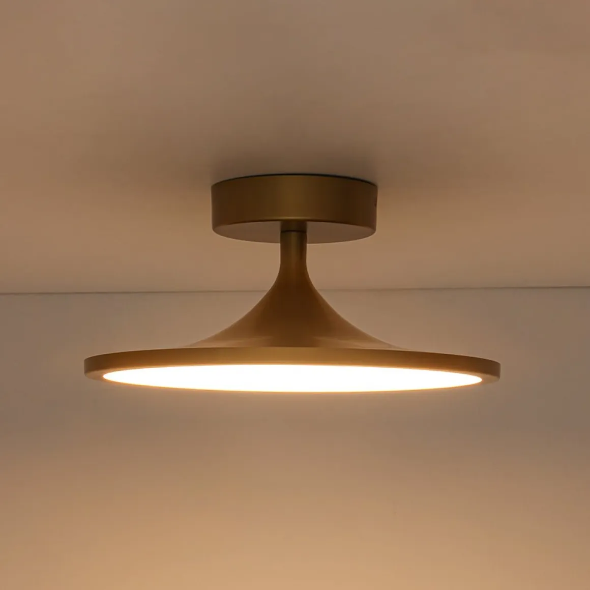 Modern Simple Brass Round Dimmable LED Semi Flush Mount