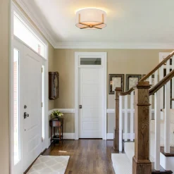 Modern Wide Drum Fabric Cage Flush Mount Light