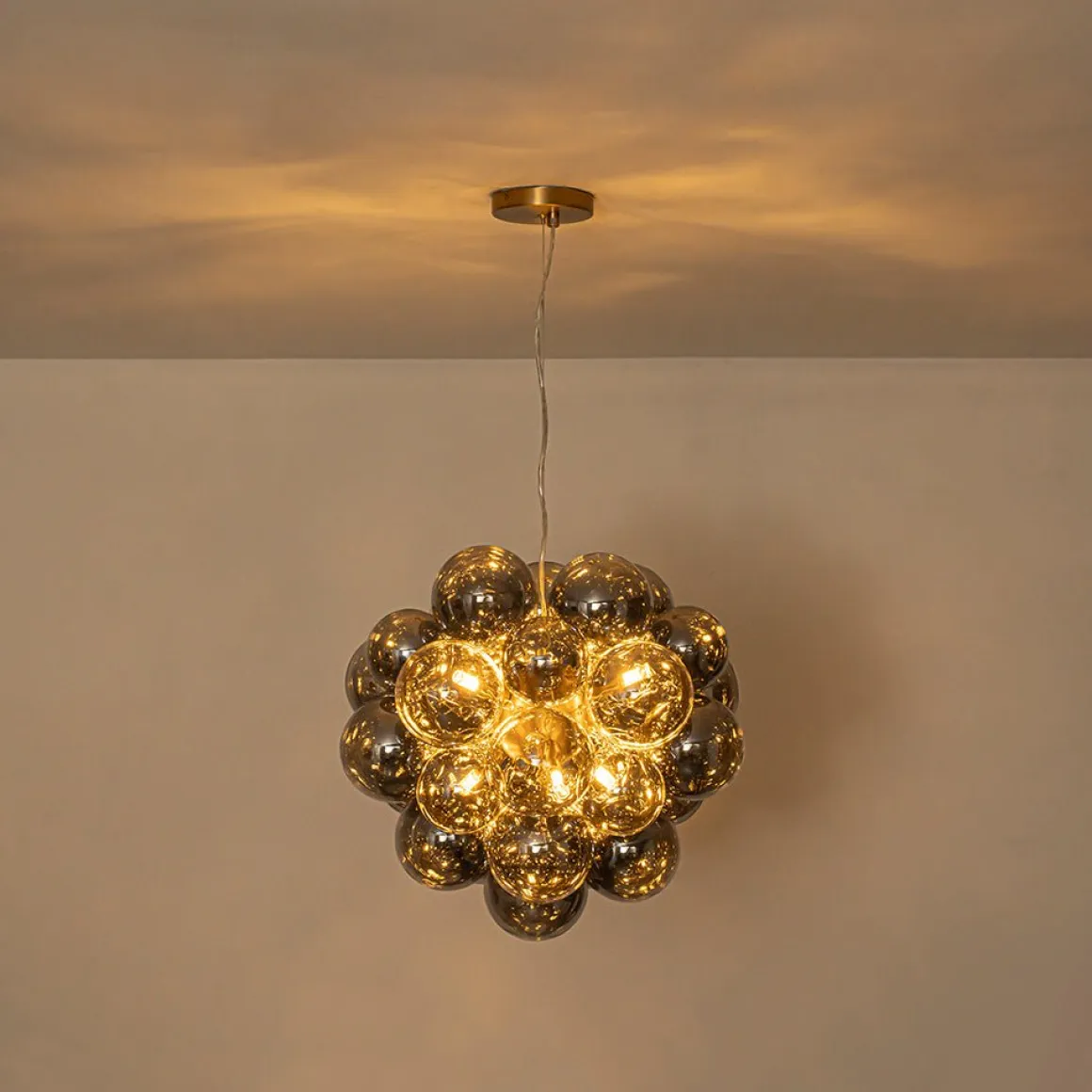 Moody Luxe Cluster Smoked Glass Bubble Sphere Chandelier