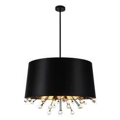 Moody Luxe Starburst Crystal Black Fabric Drum Cage Chandelier