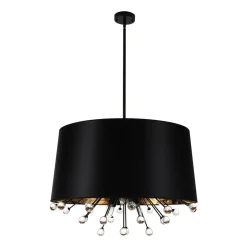 Moody Luxe Starburst Crystal Black Fabric Drum Cage Chandelier