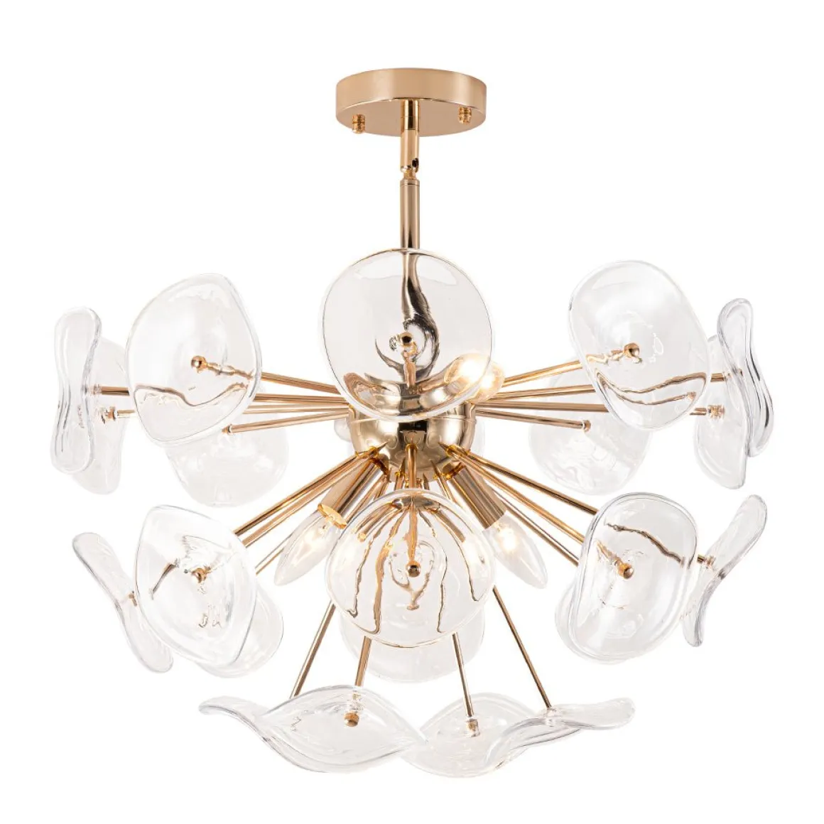 Morning Glory Glass Bloom Sunburst Semi Flush Chandelier