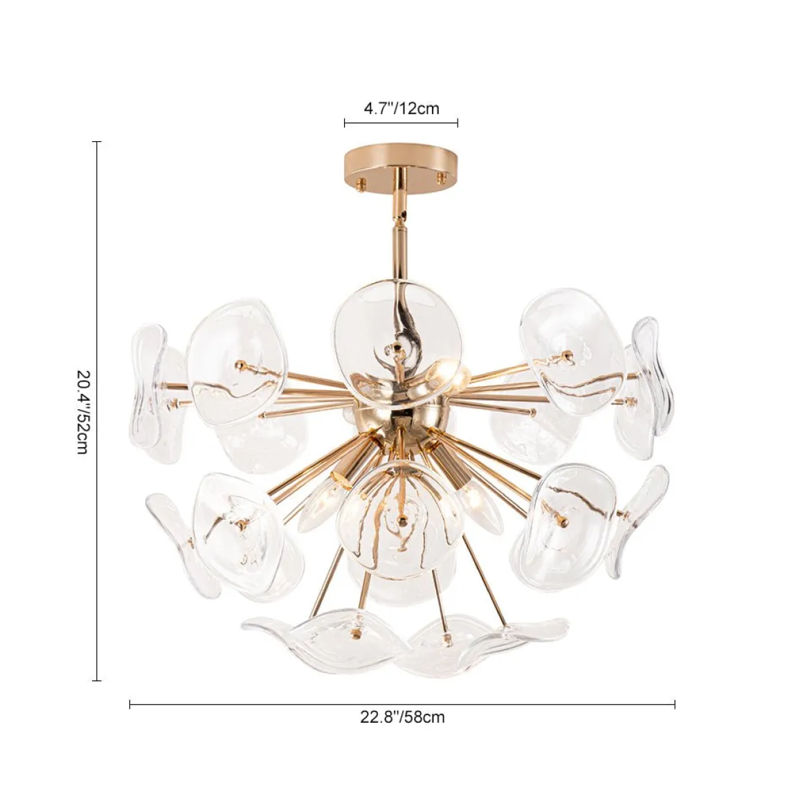 Morning Glory Glass Bloom Sunburst Semi Flush Chandelier