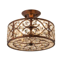 Moroccan Antique Crystal Drum Cage Semi Flush Mount