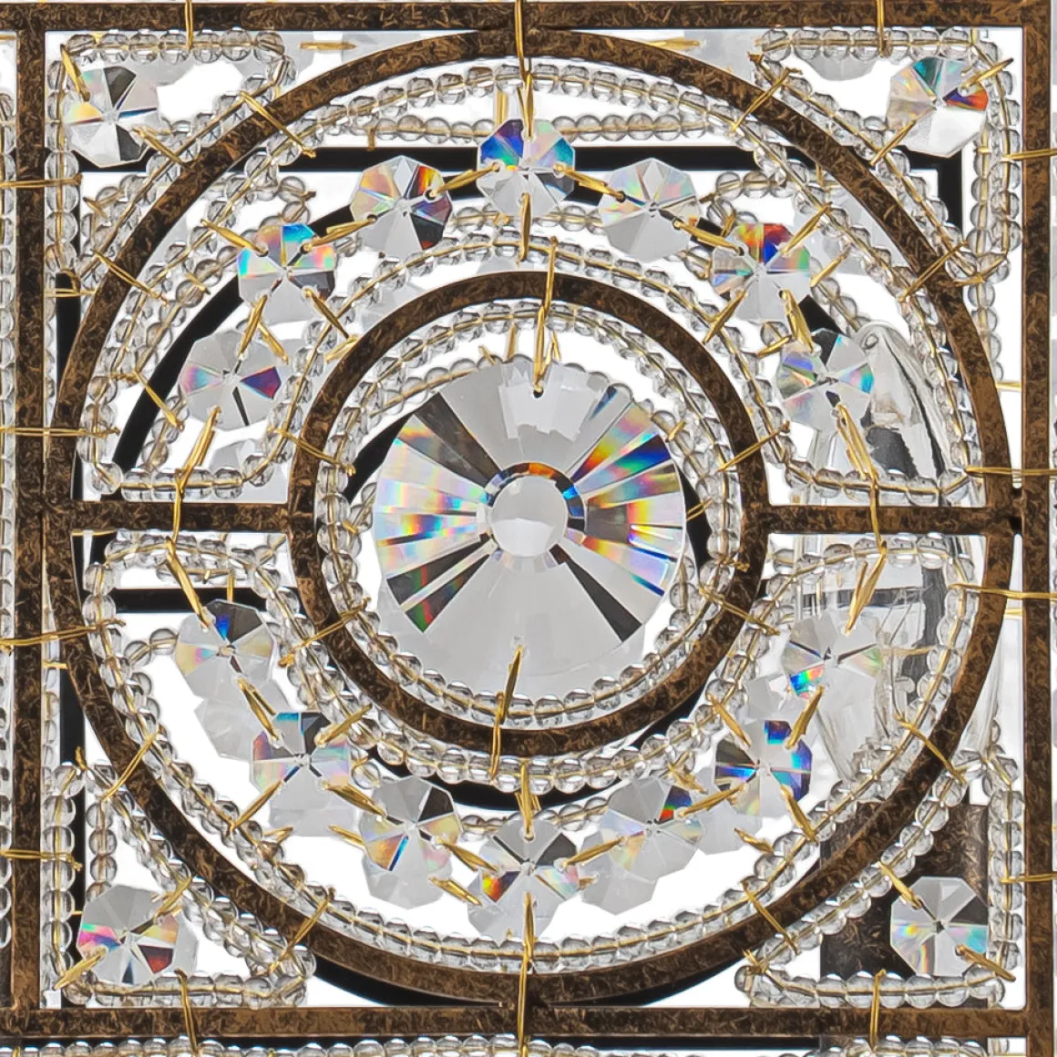 Moroccan Glam Antique Crystal Square Cage Chandelier