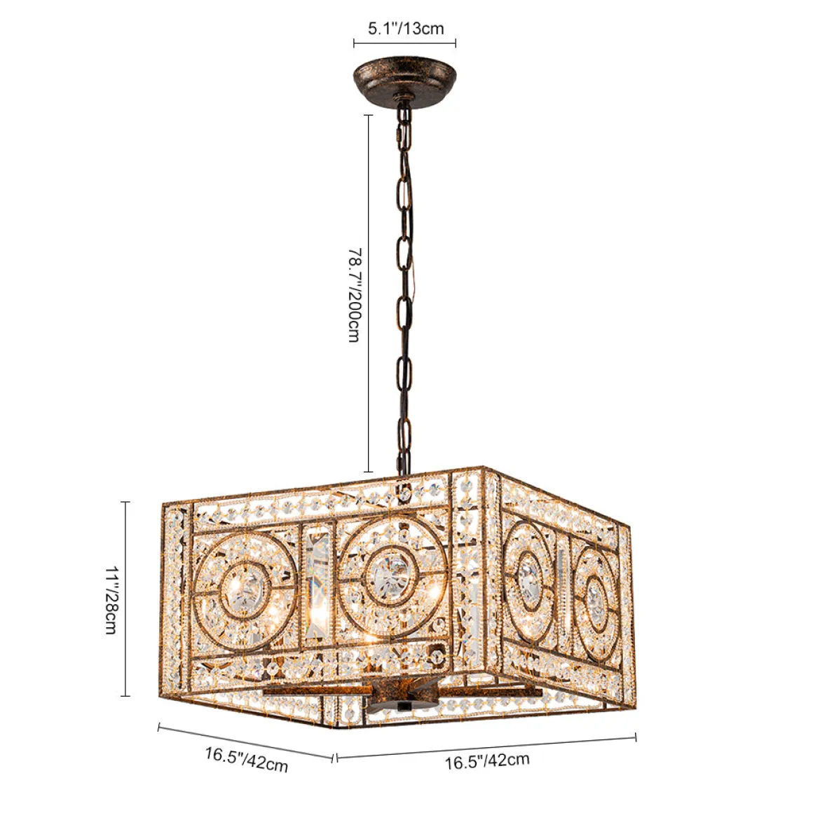 Moroccan Glam Antique Crystal Square Cage Chandelier