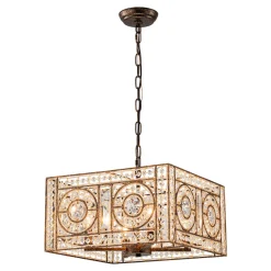 Moroccan Glam Antique Crystal Square Cage Chandelier