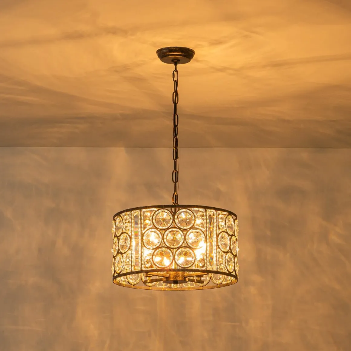 Moroccan Glam Vintage Crystal Drum Lantern Pendant