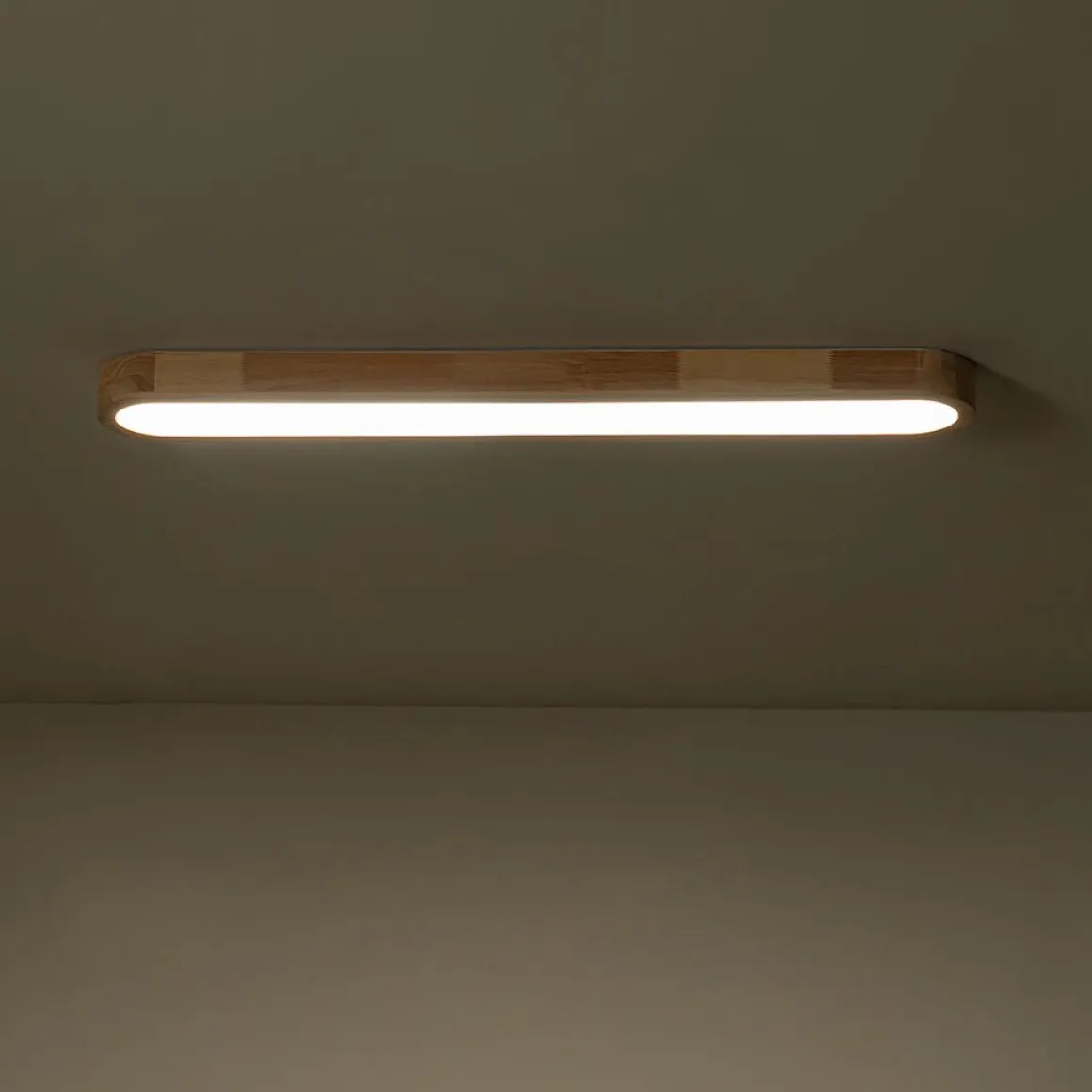 Natural Wood Long Oval Dimmable LED Flush Mount Light