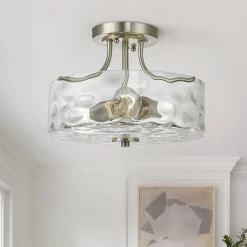 Nickel Hammered Glass Semi Flush