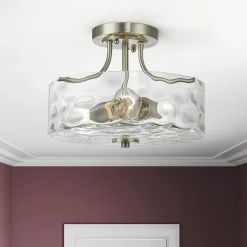 Nickel Hammered Glass Semi Flush