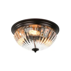 Oil Rubbed Bronze Fluted Glass Flush Mount Ceiling Light