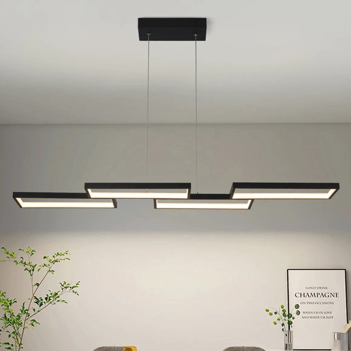 (OpenBox) Black 4-light Rectangular Dimmable LED Kitchen Island Pendant