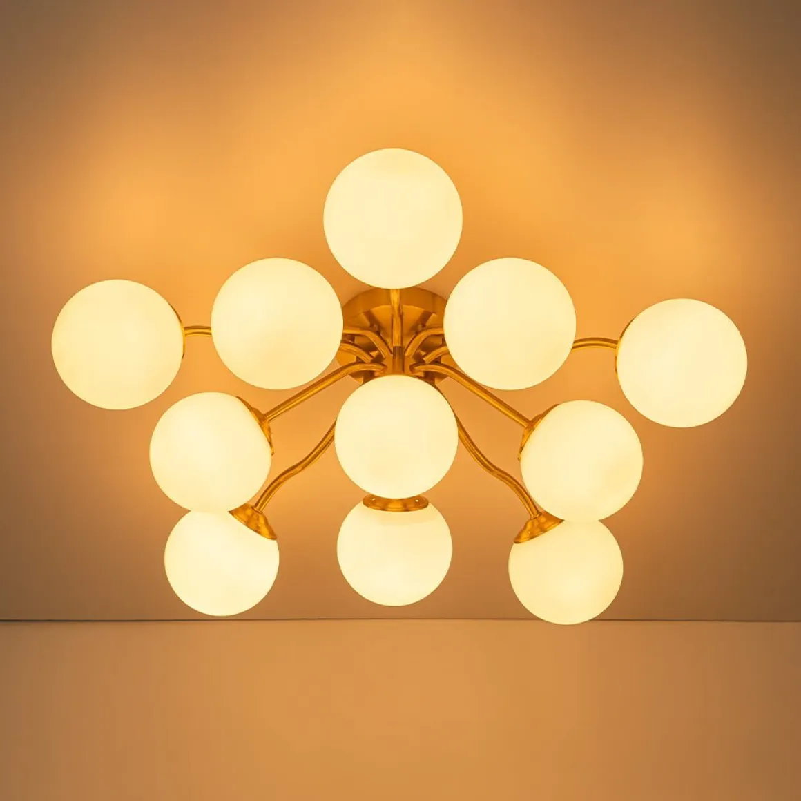 (OpenBox) Bloom Brass Frosted Glass Bubble Semi Flush Chandelier