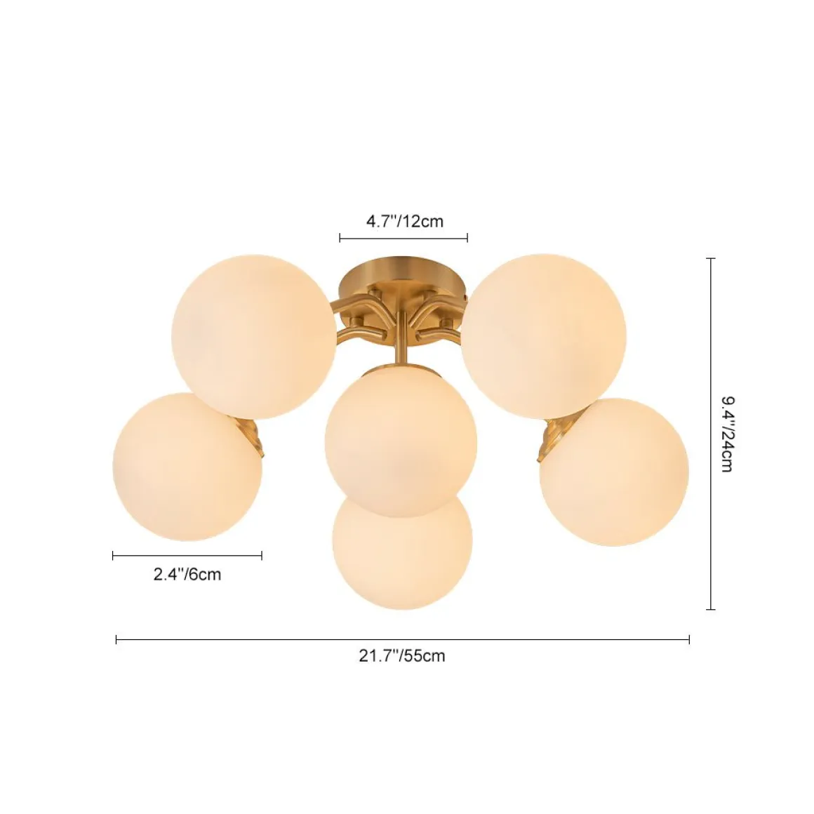 (OpenBox) Bloom Brass Frosted Glass Bubble Semi Flush Chandelier