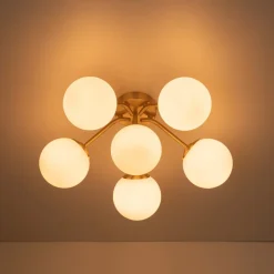 (OpenBox) Bloom Brass Frosted Glass Bubble Semi Flush Chandelier