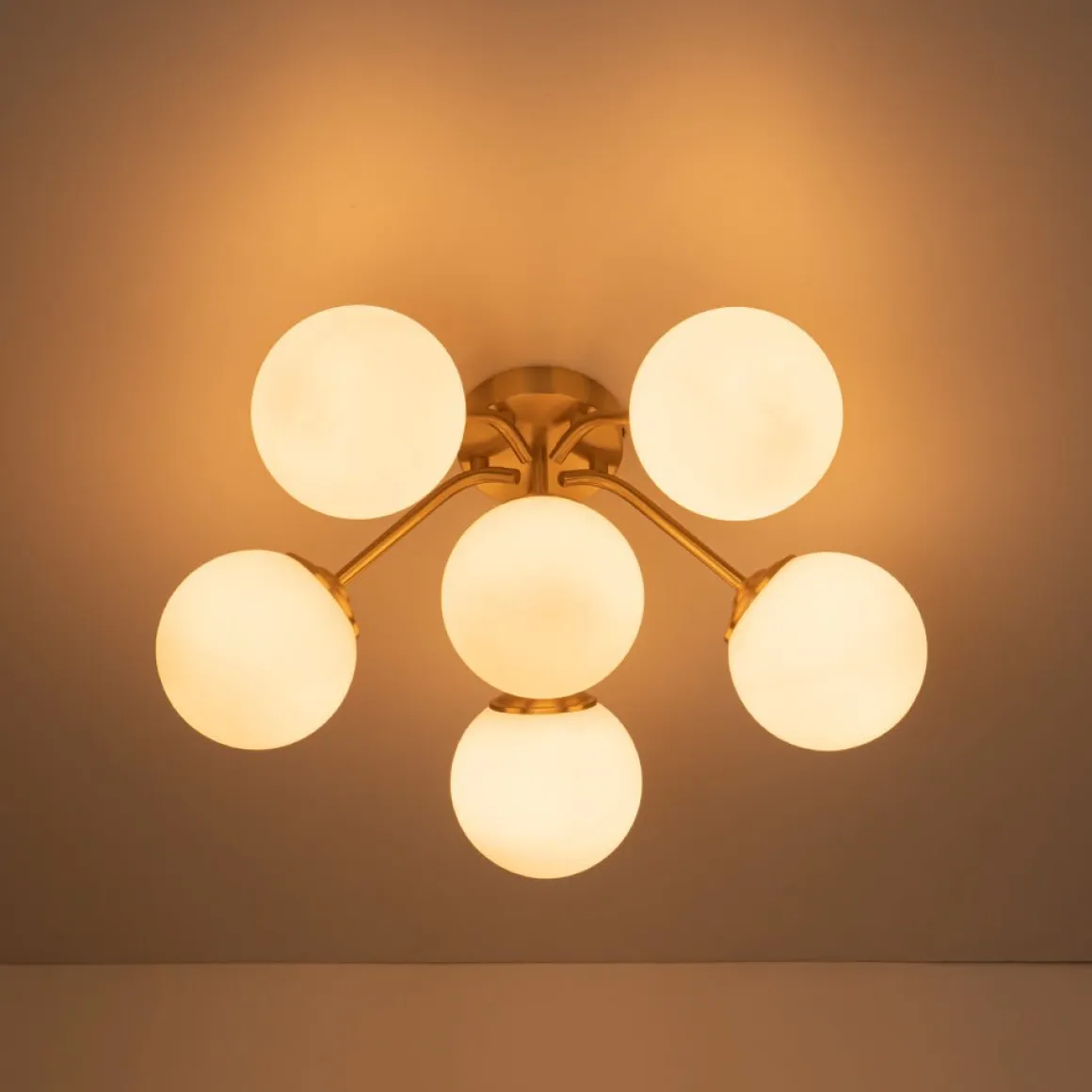 (OpenBox) Bloom Brass Frosted Glass Bubble Semi Flush Chandelier