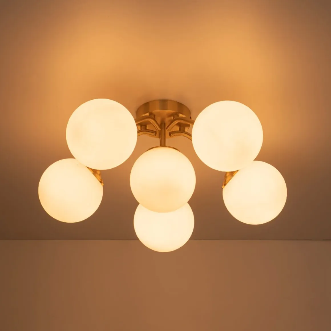 (OpenBox) Bloom Brass Frosted Glass Bubble Semi Flush Chandelier