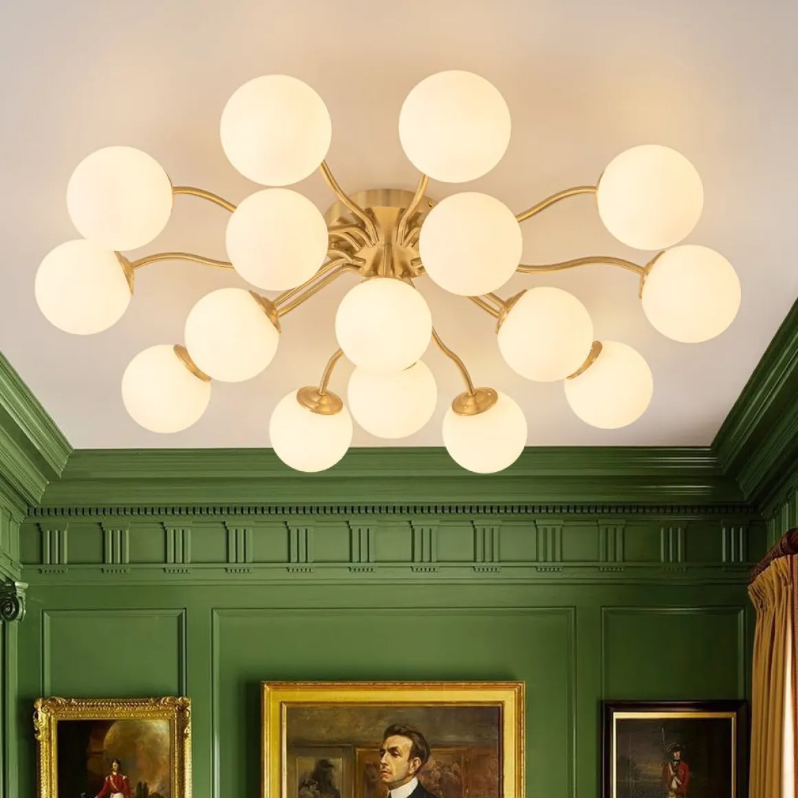 (OpenBox) Bloom Brass Frosted Glass Bubble Semi Flush Chandelier