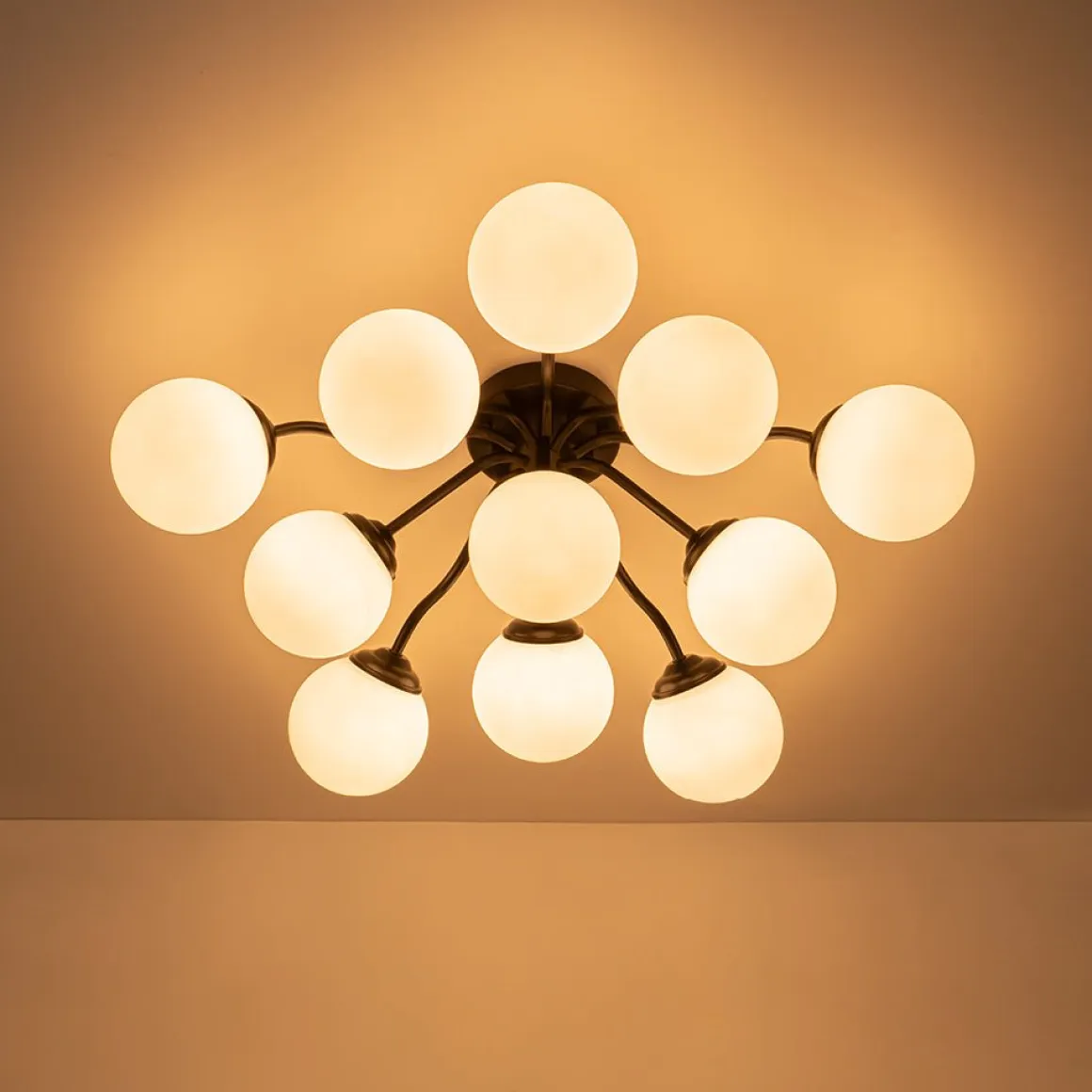 (OpenBox) Bloom Brass Frosted Glass Bubble Semi Flush Chandelier