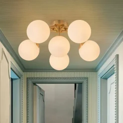 (OpenBox) Bloom Brass Frosted Glass Bubble Semi Flush Chandelier