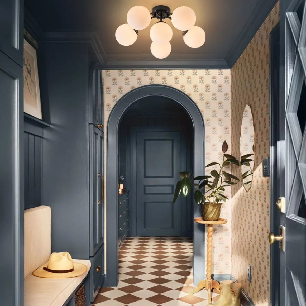 (OpenBox) Bloom Brass Frosted Glass Bubble Semi Flush Chandelier