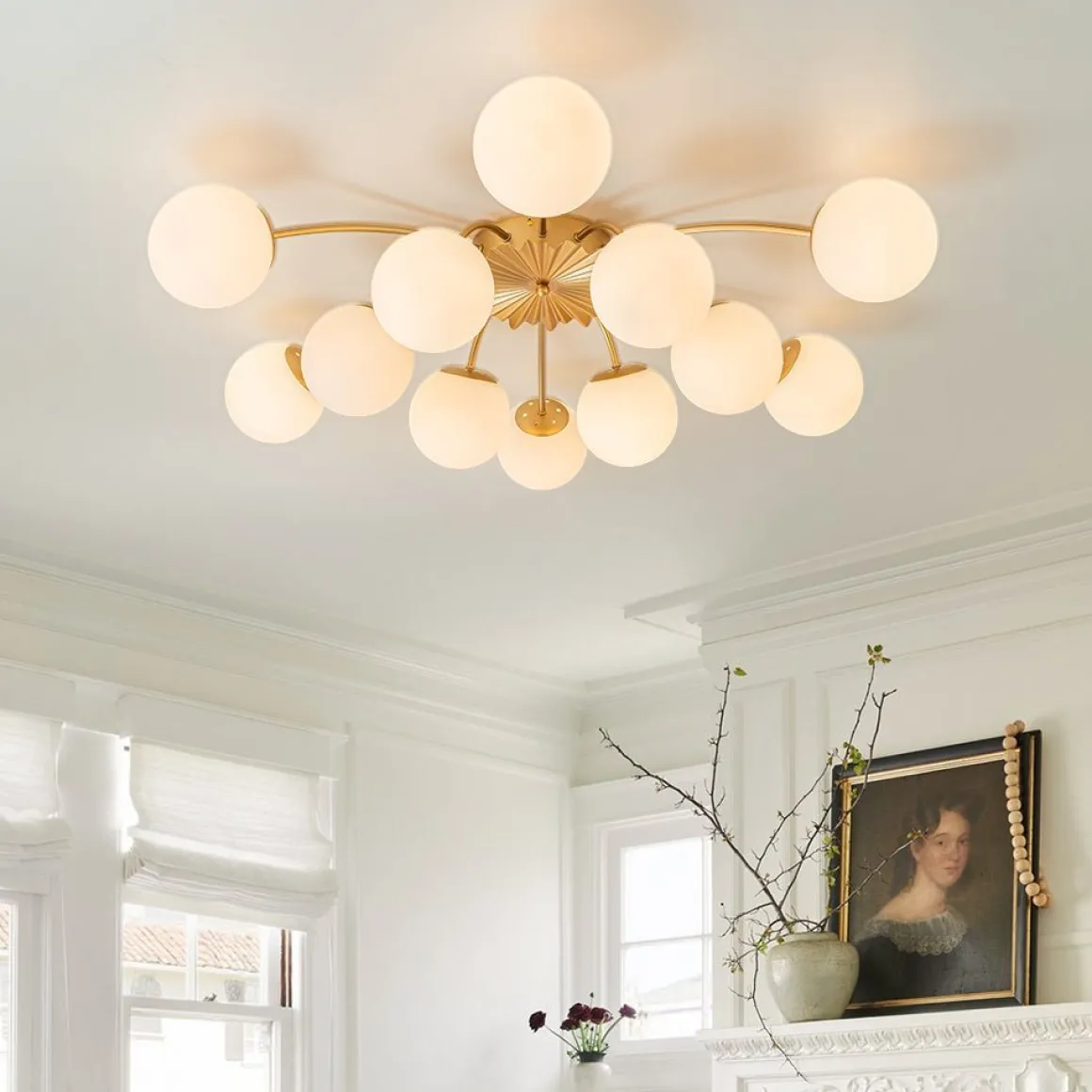 (OpenBox) Blossom 12-Light Opal Glass Bubble Semi Flush Chandelier